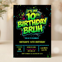 Invitation d'anniversaire 10 ans garçon style néon