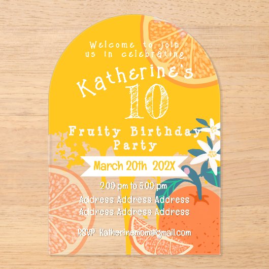 Invitation d'anniversaire 10 ans Orange Fruité (Recto)