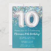 Invitation d'anniversaire 10 ans Paillettes Turquo (Devant)