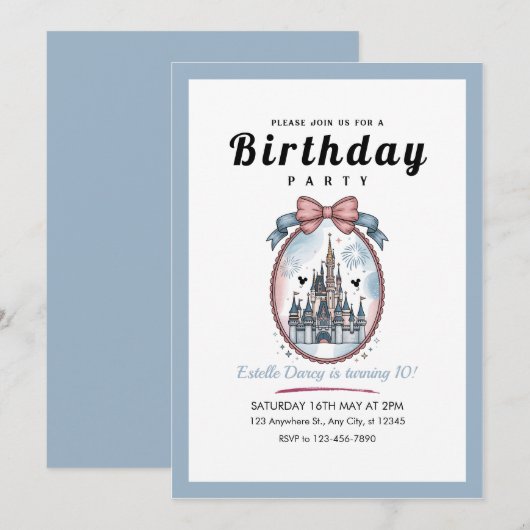 Invitation d'anniversaire 10 ans pour filles du Ch (Devant / Derrière)