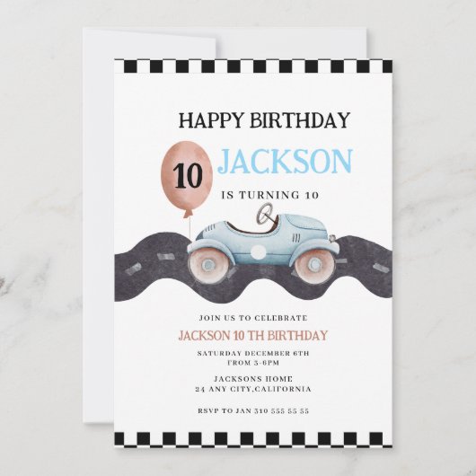 Invitation d'anniversaire 10 ans pour garçons sur (Devant)