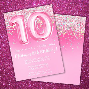 Invitation d'anniversaire 10 ans Rose Fille Paille