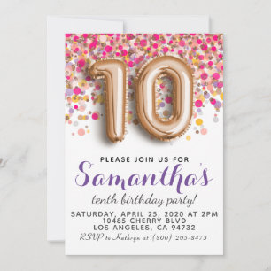 Invitation d'anniversaire 10 ans Rose Gold