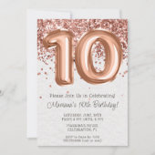 Invitation d'anniversaire 10 ans Rose Gold (Devant)