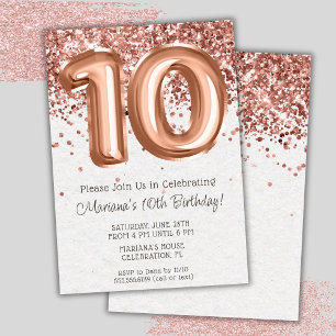 Invitation d'anniversaire 10 ans Rose Gold