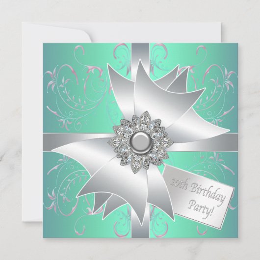 Invitation d'anniversaire 10 ans Teal Blue Pink (Devant)