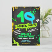 Invitation d'anniversaire 10 chiffres double néon (Debout devant)
