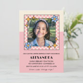 Invitation d'anniversaire 11 ans Fleurs roses rétr (Debout devant)