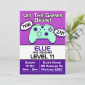 Invitation d'anniversaire 11 ans Gamer Girl Violet (Debout devant)