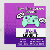 Invitation d'anniversaire 11 ans Gamer Girl Violet (Devant / Derrière)
