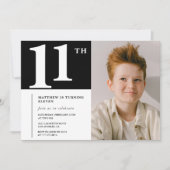 Invitation d'anniversaire 11 ans Noir Blanc Chic P (Devant)