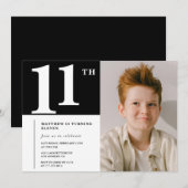 Invitation d'anniversaire 11 ans Noir Blanc Chic P (Devant / Derrière)