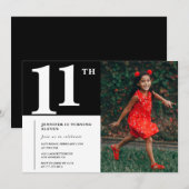 Invitation d'anniversaire 11 ans noir Chic Filles  (Devant / Derrière)