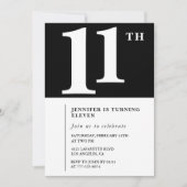 Invitation d'anniversaire 11 ans pour filles noir (Devant)
