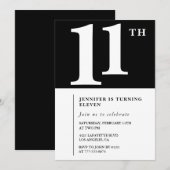 Invitation d'anniversaire 11 ans pour filles noir (Devant / Derrière)