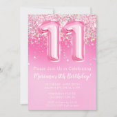 Invitation d'anniversaire 11 ans rose fille paille (Devant)