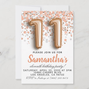 Invitation d'anniversaire 11ème Rose Gold