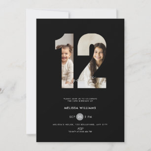 Invitation d'anniversaire 12 ans avec photo - Noir