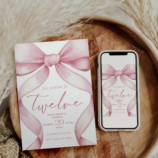 Invitation d'anniversaire 12 ans Coquette Rose Inv