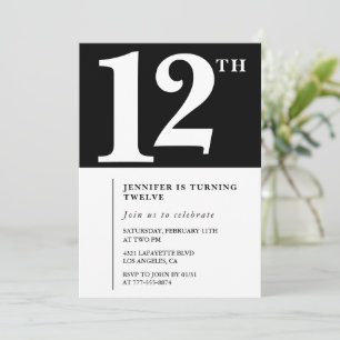 Invitation d'anniversaire 12 ans fille noir et bla