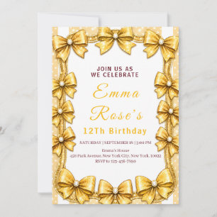 Invitation d'anniversaire 12 ans Golden Bow
