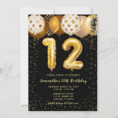 Invitation d'anniversaire 12 ans noir or (Devant)