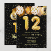 Invitation d'anniversaire 12 ans noir or (Devant / Derrière)