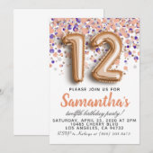 Invitation d'anniversaire 12 ans Rose Gold (Devant / Derrière)