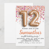 Invitation d'anniversaire 12 ans Rose Gold (Devant / Derrière)