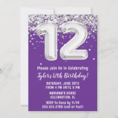 Invitation d'anniversaire 12 ans violet et argent (Devant)