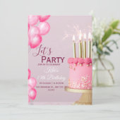 Invitation d'anniversaire 13 ans aquarelle rose (Debout devant)
