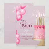 Invitation d'anniversaire 13 ans aquarelle rose (Devant / Derrière)