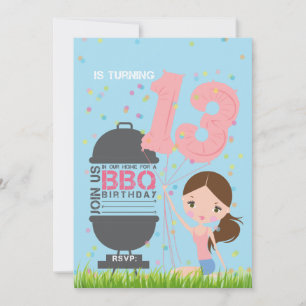 Invitation d'anniversaire 13 ans BBQ Girl