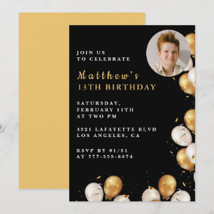 Invitation d'anniversaire 13 ans Black Gold 13 Bal