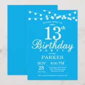 Invitation d'anniversaire 13 ans Bleu (Devant / Derrière)