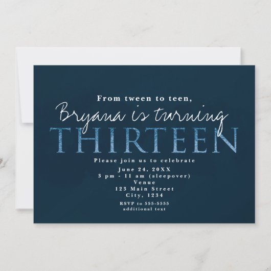 Invitation d'anniversaire 13 ans Bleu 13 (Devant)