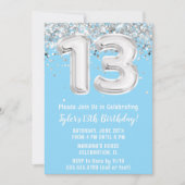 Invitation d'anniversaire 13 ans bleu clair et arg (Devant)