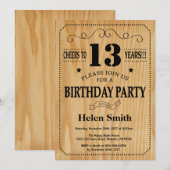 Invitation d'anniversaire 13 ans Bois Rustique (Devant / Derrière)