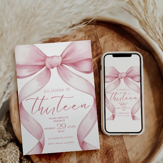 Invitation d'anniversaire 13 ans Coquette Rose Inv