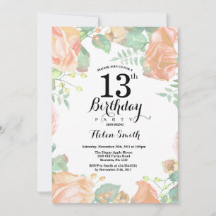 Invitation d'anniversaire 13 ans Fleur de Pêche Bo