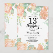 Invitation d'anniversaire 13 ans Fleur de Pêche Bo (Devant / Derrière)