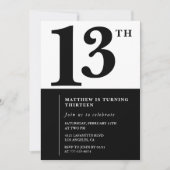 Invitation d'anniversaire 13 ans garçon simple noi (Devant)