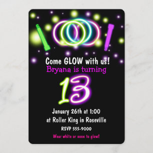 Invitation d'anniversaire 13 ans GLOW Lights