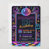 Invitation d'anniversaire 13 ans Neon Retro Arcade (Devant)