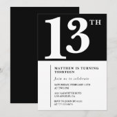 Invitation d'anniversaire 13 ans Noir et Blanc Chi (Devant / Derrière)