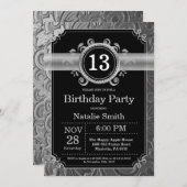 Invitation d'anniversaire 13 ans noir et paillette (Devant / Derrière)