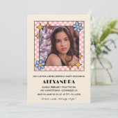Invitation d'anniversaire 13 ans Retro Groovy Fleu (Debout devant)