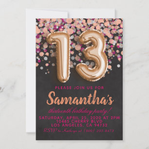 Invitation d'anniversaire 13 ans Rose Gold