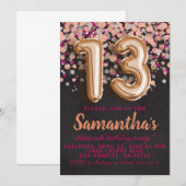 Invitation d'anniversaire 13 ans Rose Gold (Devant / Derrière)