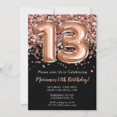 Invitation d'anniversaire 13 ans Rose noire Paille (Devant)